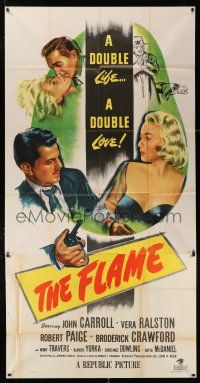 4j408 FLAME 3sh '47 art of John Carroll w/pistol grabbing Vera Ralston, double life film noir!