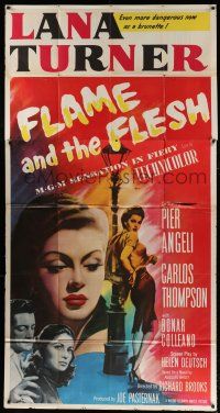 4j407 FLAME & THE FLESH 3sh '54 artwork of sexy brunette bad girl Lana Turner, plus Pier Angeli!