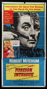 4j414 FOREIGN INTRIGUE 3sh '56 Robert Mitchum is the hunted, secret agents are the hunters!