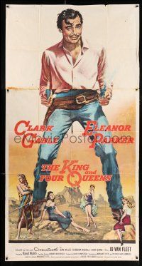 4j513 KING & FOUR QUEENS 3sh '57 full-length art of Clark Gable, Eleanor Parker & sexy ladies!