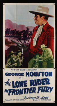 4j536 LONE RIDER IN FRONTIER FURY 3sh '41 close up of George Houston with gun & fighting bad guys!