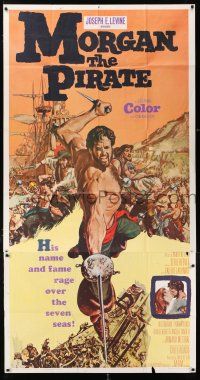 4j573 MORGAN THE PIRATE 3sh '61 cool art of barechested swashbuckler Steve Reeves!