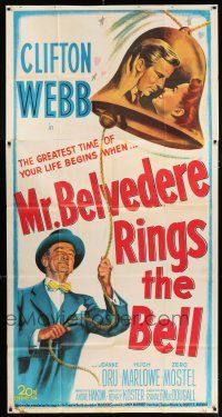 4j576 MR. BELVEDERE RINGS THE BELL 3sh '51 artwork of Clifton Webb & lovers in bell!