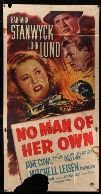 4j593 NO MAN OF HER OWN 3sh '50 Barbara Stanwyck, cool artwork of exploding train!