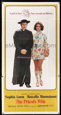 4j617 PRIEST'S WIFE 3sh '71 super sexy Sophia Loren walks with religious Marcello Mastroianni!