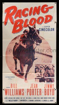 4j622 RACING BLOOD 3sh '54 huge image of jockey Jimmy Boyd riding horse at race!