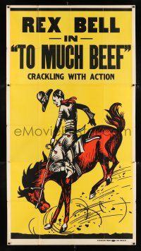 4j629 REX BELL Woolever Press 3sh '40s art of cowboy on horse, Too Much Beef, crackling with action!