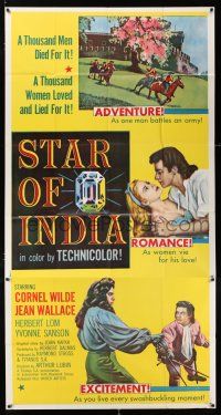4j675 STAR OF INDIA 3sh '56 Cornel Wilde, Jean Wallace, Lom, adventure, romance, excitement!