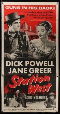 4j678 STATION WEST 3sh R54 guns in his back couldn't stop cowboy Dick Powell, Jane Greer!