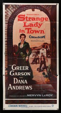 4j681 STRANGE LADY IN TOWN 3sh '55 Greer Garson, Dana Andrews, Cameron Mitchell!