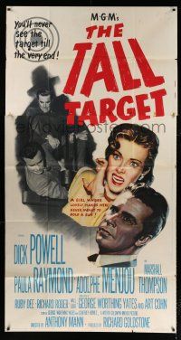 4j688 TALL TARGET 3sh '51 Anthony Mann film noir, art of Dick Powell & Paula Raymond!