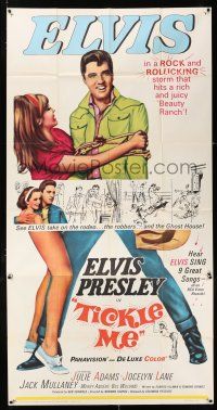 4j699 TICKLE ME int'l 3sh '65 great c/u image of Elvis Presley full-length sexy Julie Adams!