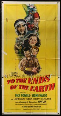 4j702 TO THE ENDS OF THE EARTH 3sh '47 drug smuggling, cool montage art with Dick Powell & cast!