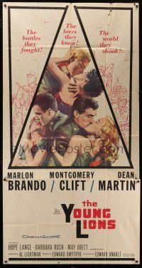 4j740 YOUNG LIONS 3sh '58 art of Nazi Marlon Brando, Dean Martin & Montgomery Clift, different!