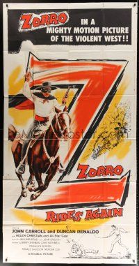 4j744 ZORRO RIDES AGAIN 3sh '59 great artwork of masked John Carroll on horseback!