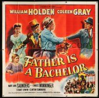 4j205 FATHER IS A BACHELOR 6sh '50 Coleen Gray calls William Holden darling & kids call him dad!
