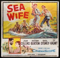 4j238 SEA WIFE 6sh '57 great castaway artwork of sexy Joan Collins & Richard Burton on raft at sea!