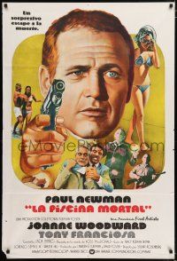 4j039 DROWNING POOL Argentinean '75 different image of Paul Newman as private eye Lew Harper!