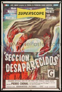 4j055 SECTION DES DISPARUS Argentinean '58 wild Bayon artwork of bloody hand looming over city!