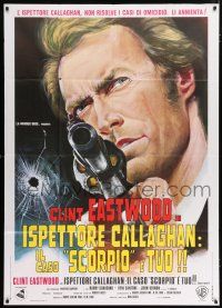 4j120 DIRTY HARRY Italian 1p '72 different art of Clint Eastwood pointing gun, Don Siegel