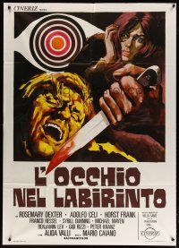 4j125 EYE IN THE LABYRINTH Italian 1p '71 Adolfo Celi, wild giallo art by Sandro Symeoni!