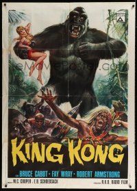 4j141 KING KONG Italian 1p R66 different Casaro art of the giant ape carrying sexy Fay Wray!