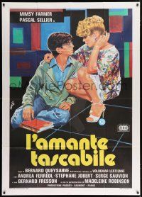 4j166 POCKET LOVER Italian 1p '78 different Avelli art of Mimsy Farmer flirting with nerdy guy!