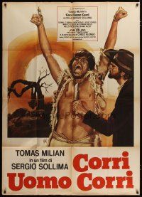 4j172 RUN, MAN, RUN! Italian 1p '68 artwork of cowboy holding knife to guy's throat by Aller!