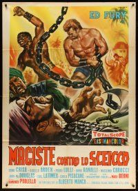 4j175 SAMSON AGAINST THE SHEIK Italian 1p '62 art of strongman Ed Fury with huge chains by Rene!