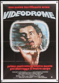 4j189 VIDEODROME Italian 1p '85 David Cronenberg, cool different art of James Woods in TV!