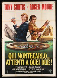 4j084 MISSION MONTE CARLO Italian 2p '74 best art of Roger Moore & Tony Curtis by roulette wheel!