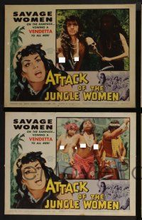 4k609 ATTACK OF THE JUNGLE WOMEN 5 LCs '59 nude untamed natives w/out morals or mercy, 2 laminated!