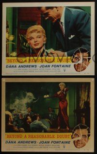 4k793 BEYOND A REASONABLE DOUBT 3 LCs '56 Fritz Lang directed noir, Dana Andrews & Joan Fontaine!
