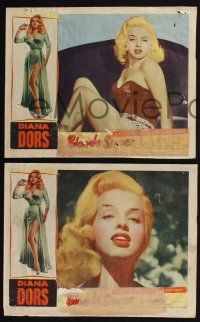 4k795 BLONDE SINNER 3 LCs '56 sexy bad girl Diana Dors c/u, laying on bed & held by Michael Craig!