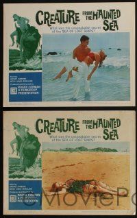 4k160 CREATURE FROM THE HAUNTED SEA 8 LCs '61 cool border art of huge sea monster & sexy girl!