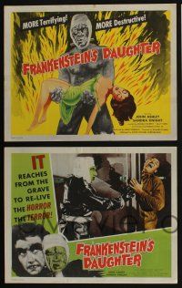 4k221 FRANKENSTEIN'S DAUGHTER 8 LCs '58 close up of Donald Murphy & Sandra Knight, wacky horror!