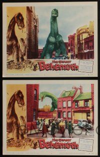 4k579 GIANT BEHEMOTH 6 LCs '59 cool images of massive brontosaurus dinosaur monster smashing city!