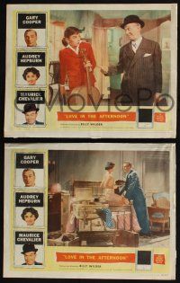 4k845 LOVE IN THE AFTERNOON 3 LCs '57 Audrey Hepburn, Gary Cooper, Maurice Chevalier, Billy Wilder!