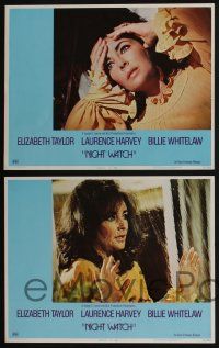 4k351 NIGHT WATCH 8 LCs '73 Elizabeth Taylor, Laurence Harvey, Billie Whitelaw!
