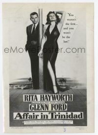 4m066 AFFAIR IN TRINIDAD 7x10 still '52 sexy Rita Hayworth says Glenn Ford wasn't the first!