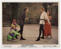 4m013 COURT JESTER color 8x10 still '55 Basil Rathbone has Danny Kaye & Glynis Johns at swordpoint!