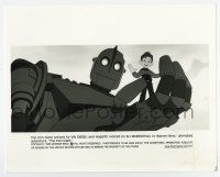 4m452 IRON GIANT 8x10 still '99 animated modern classic, great image of cartoon robot carrying boy!