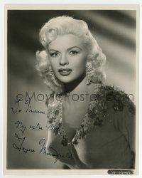 4m474 JAYNE MANSFIELD 8x10 still '60s portrait with great earrings & blouse, secretarial signature!