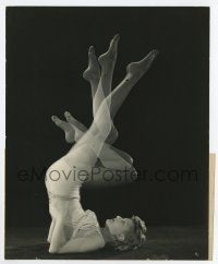 4m479 JOAN BARCLAY 7.5x9 still '30s on back demonstrating inverted bicycle exercise by Bachrach!
