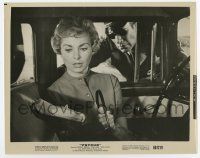 4m693 PSYCHO 8x10 still '60 cop questions Janet Leigh holding cash package in car, Hitchcock!
