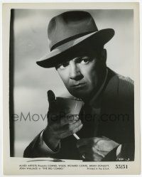 4m152 BIG COMBO 8x10.25 still '55 close up of shadowy Cornel Wilde drinking coffee!