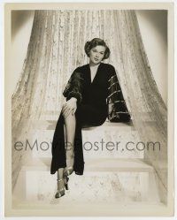 4m476 JEAN HAGEN 8x10.25 still '50s sitting on a step in a black lace nightgown showing her legs!