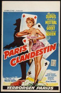 4p445 PARIS CLANDESTIN Belgian '57 art of sexy girl in lingerie & poker gambling playing cards!
