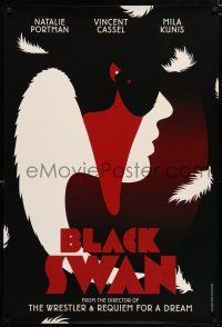 4p110 BLACK SWAN teaser DS English 1sh '10 Natalie Portman, cool face in swan retro art by La Boca!