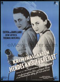 4p753 DARK MIRROR Danish '48 Lew Ayres loves one twin Olivia de Havilland and hates the other!